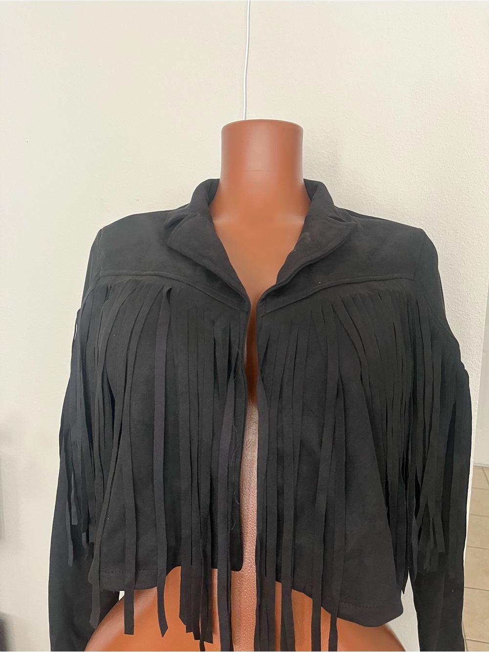 Black Fringe Suede Jacket - Women
